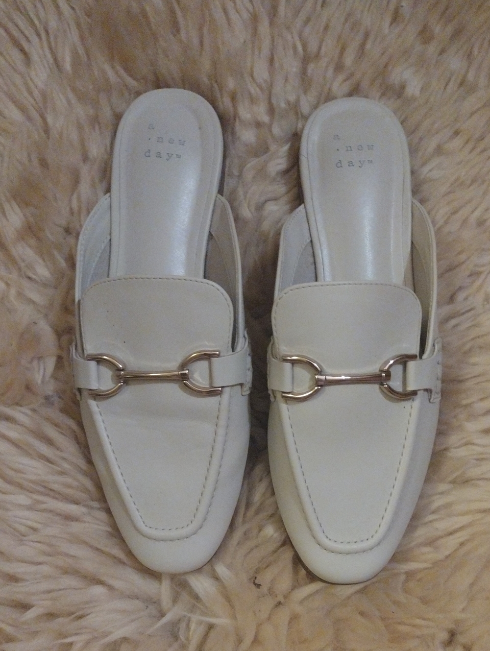 a new day Cream Slip-On Mules with Gold Horsebit